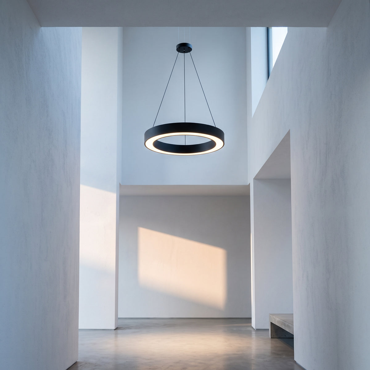 Circle Ring LED Pendant Light - Minimalist Black or White Hoop for Dining & Living Room