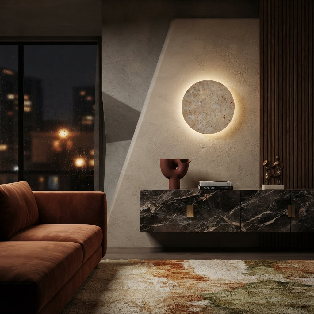 Wabi Sabi Cave Stone LED Wall Sconce - Beige 20 to 30cm Bedside Light for Living Room