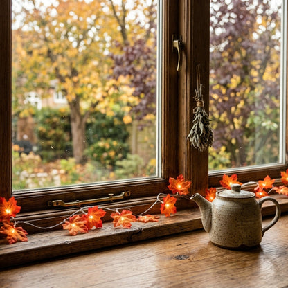 Maple Leaf String Lights - Amber LED Fall Fairy Lights for Mantel & Thanksgiving Table