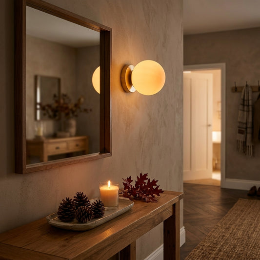 Glass Ball Ceiling Light - Clear Globe Shade E27 Flush Lamp for Bedroom, Hallway & Kitchen