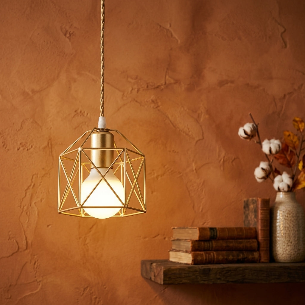 Minimalist Metal Cage Pendant Light - Gold or Black E27 Lamp for Dining & Bar
