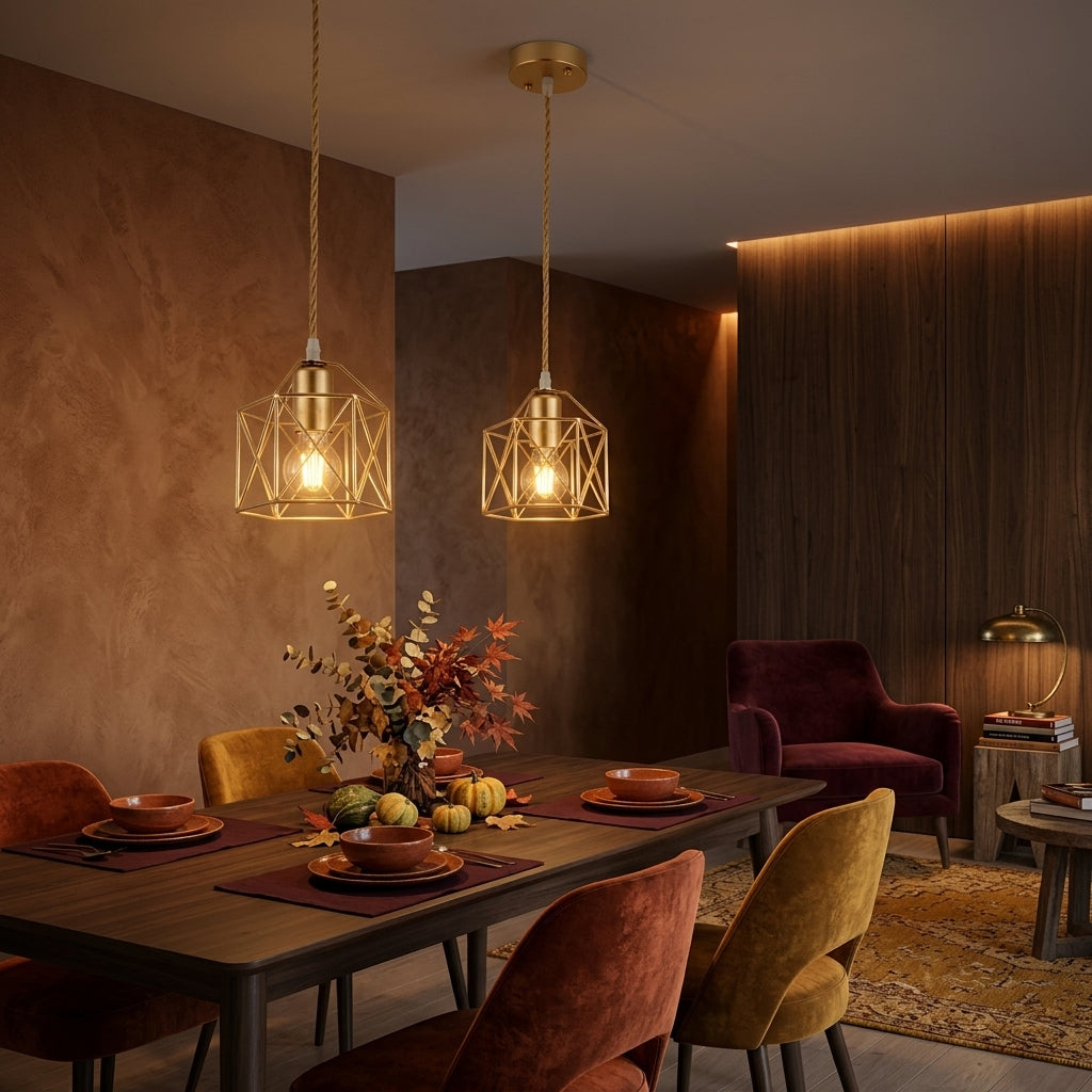 Minimalist Metal Cage Pendant Light - Gold or Black E27 Lamp for Dining & Bar