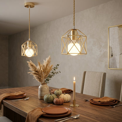 Minimalist Metal Cage Pendant Light - Gold or Black E27 Lamp for Dining & Bar