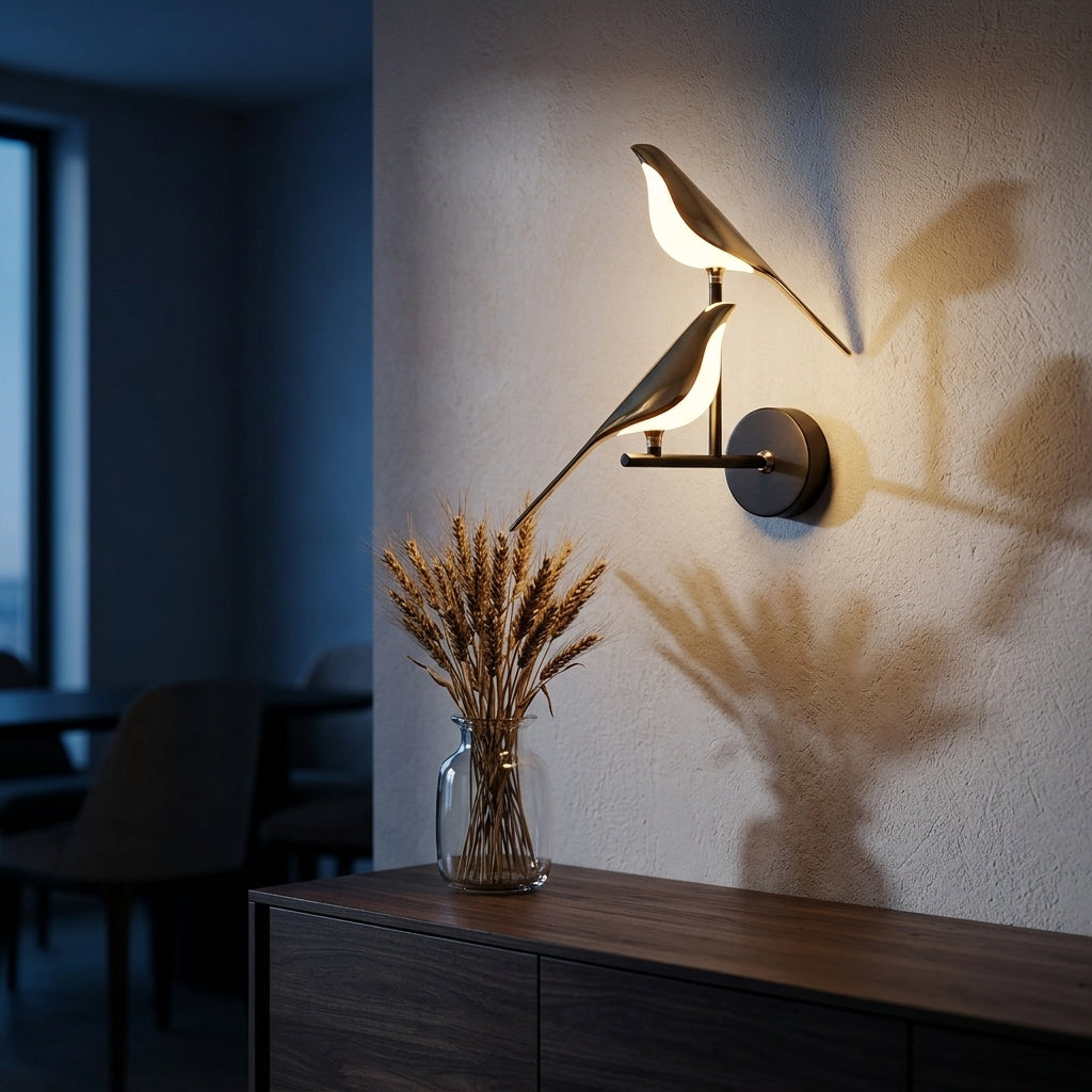 Nordic Bird Wall Lamp - Rotatable Gold LED Sconce with Remote for Bedside & Living Room