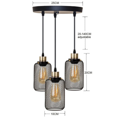 Industrial Cage Pendant Light - Black Metal E27 Hanging Lamp for Kitchen Island & Cafe