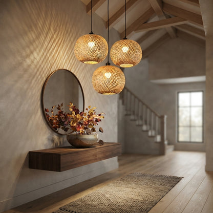 Bamboo Rattan Pendant Light - 20cm Woven Lantern Shade