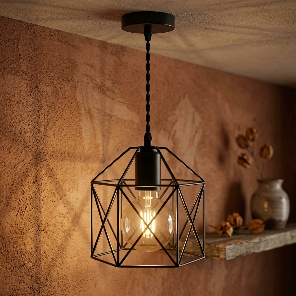 Minimalist Metal Cage Pendant Light - Gold or Black E27 Lamp for Dining & Bar