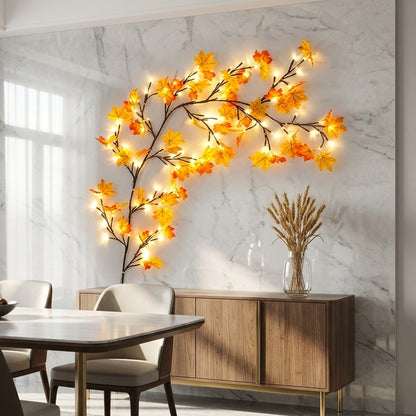 Maple Leaf Branch Garland - 150cm Bendable 48 LED Twig Vine Light with USB Power for Walls, Mantels and Thanksgiving Table Decor