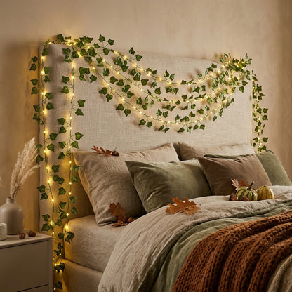 Solar Maple Leaf Ivy Fairy Lights - 7M or 12M IP65 Copper Wire Garland for Gardens