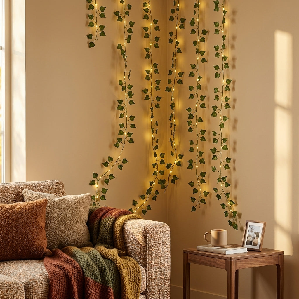 Solar Maple Leaf Ivy Fairy Lights - 7M or 12M IP65 Copper Wire Garland for Gardens