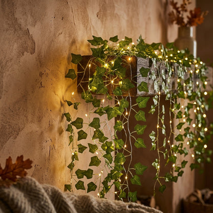 Solar Maple Leaf Ivy Fairy Lights - 7M or 12M IP65 Copper Wire Garland for Gardens