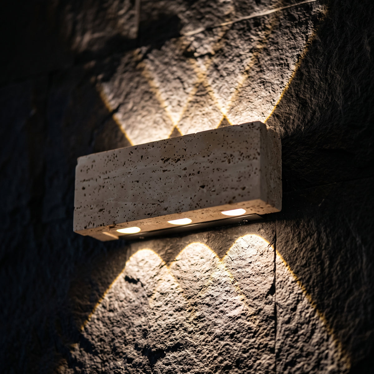 Wabi Sabi Stone Wall Lamp - 32cm IP65 LED Garden & Bedside Sconce in Warm White