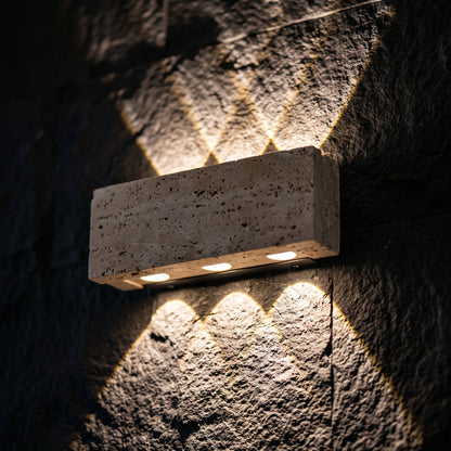 Wabi Sabi Stone Wall Lamp - 32cm IP65 LED Garden & Bedside Sconce in Warm White