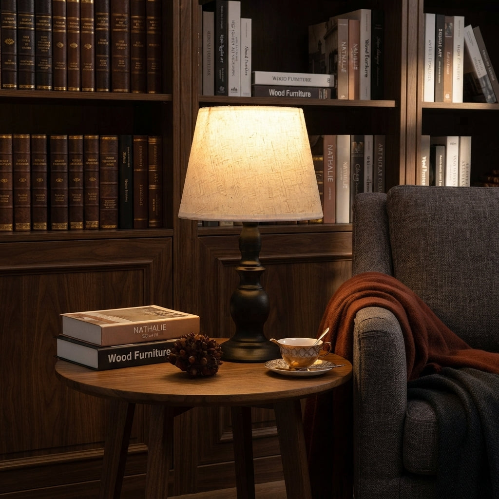Nordic Bedside Table Lamp - Resin Body, Fabric Shade E27