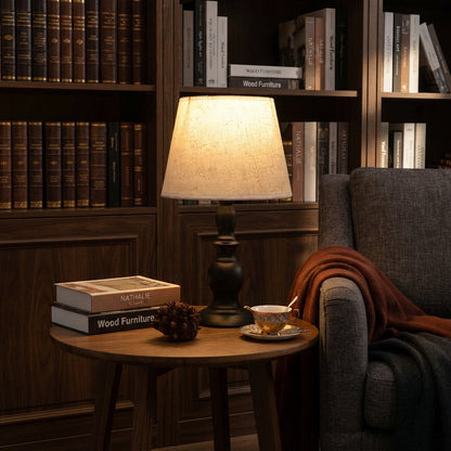 Nordic Bedside Table Lamp - Resin Body, Fabric Shade E27