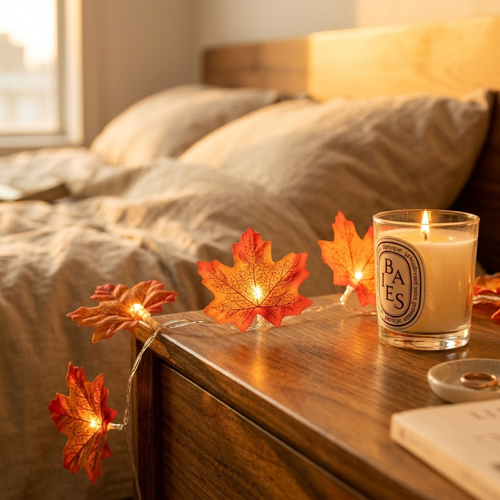 Maple Leaf String Lights - Amber LED Fall Fairy Lights for Mantel & Thanksgiving Table