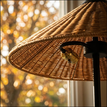 Rattan Floor Lamp 68 Inch - Twin E26 Woven Shade & Marble Base