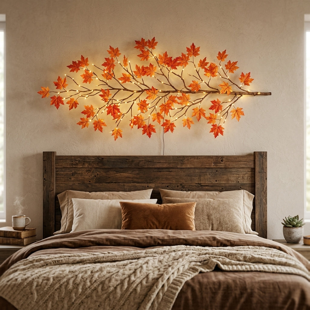 Maple Leaf Branch Garland - 150cm Bendable 48 LED Twig Vine Light with USB Power for Walls, Mantels and Thanksgiving Table Decor