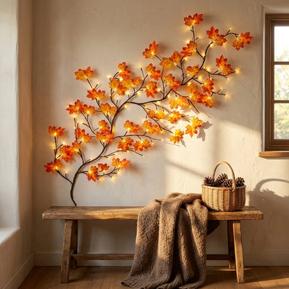 Maple Leaf Branch Garland - 150cm Bendable 48 LED Twig Vine Light with USB Power for Walls, Mantels and Thanksgiving Table Decor