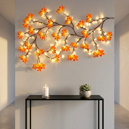Maple Leaf Branch Garland - 150cm Bendable 48 LED Twig Vine Light with USB Power for Walls, Mantels and Thanksgiving Table Decor