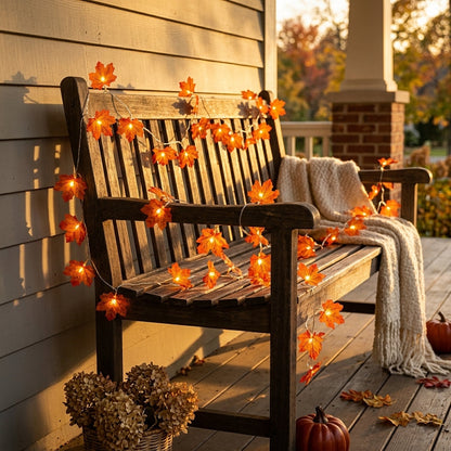 Maple Leaf String Lights - Amber LED Fall Fairy Lights for Mantel & Thanksgiving Table