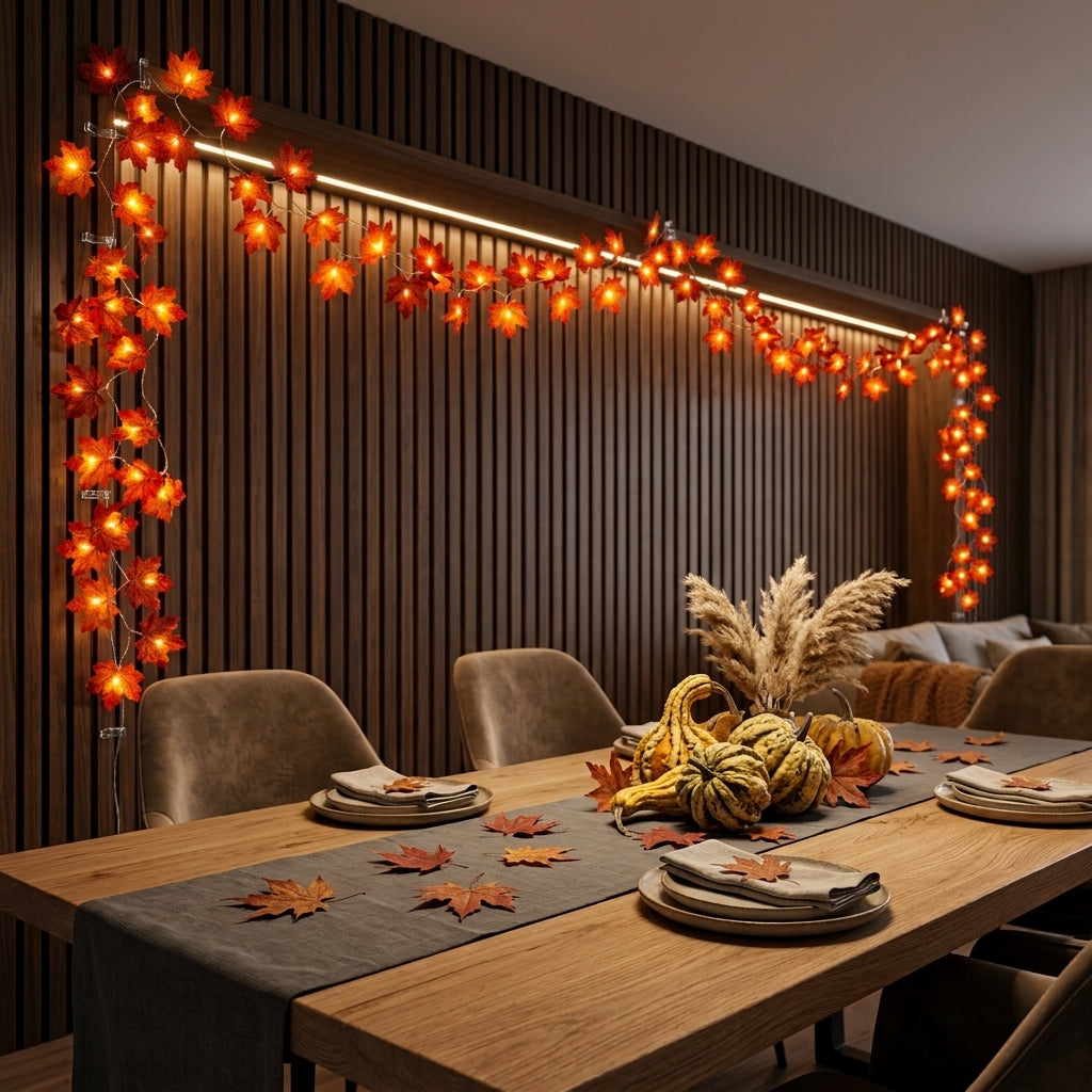 Maple Leaf LED Garland String Lights - 2M, 3M or 6M USB or Battery Autumn Decor