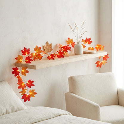 Maple Leaf LED Garland String Lights - 2M, 3M or 6M USB or Battery Autumn Decor