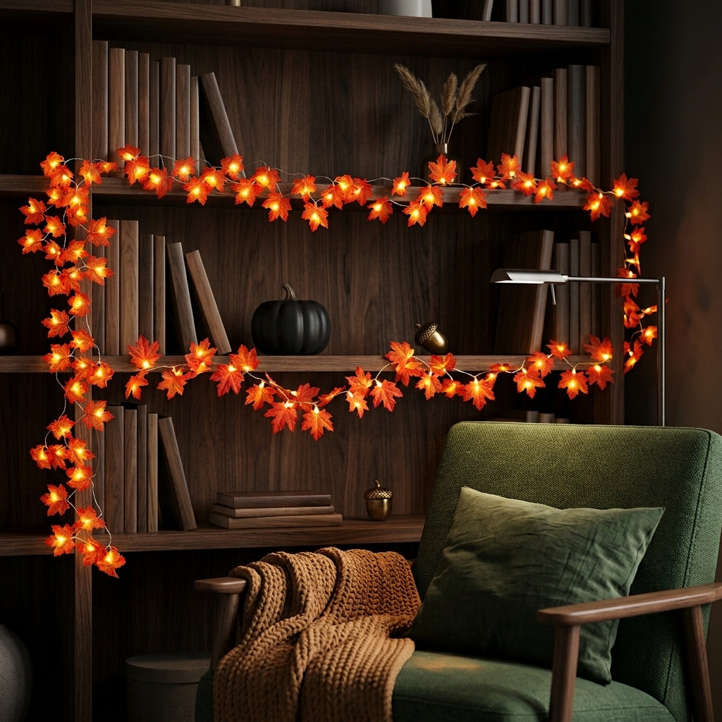 Maple Leaf LED Garland String Lights - 2M, 3M or 6M USB or Battery Autumn Decor
