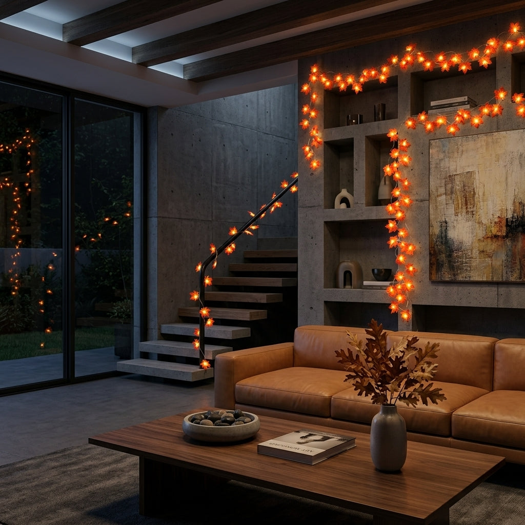 Maple Leaf LED Garland String Lights - 2M, 3M or 6M USB or Battery Autumn Decor