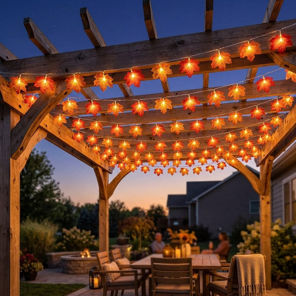 Maple Leaf String Lights - Amber LED Fall Fairy Lights for Mantel & Thanksgiving Table