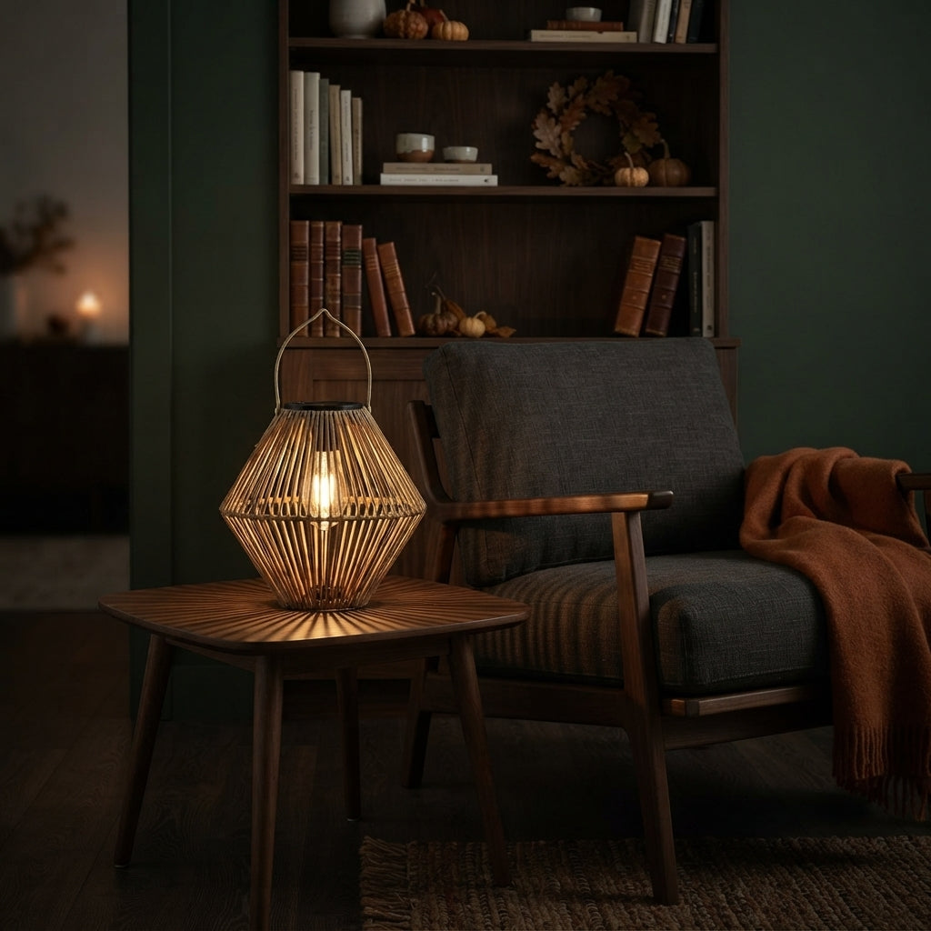 Solar Woven Rattan Lantern - IP65 Hanging Boho Garden Light with Dusk Sensor