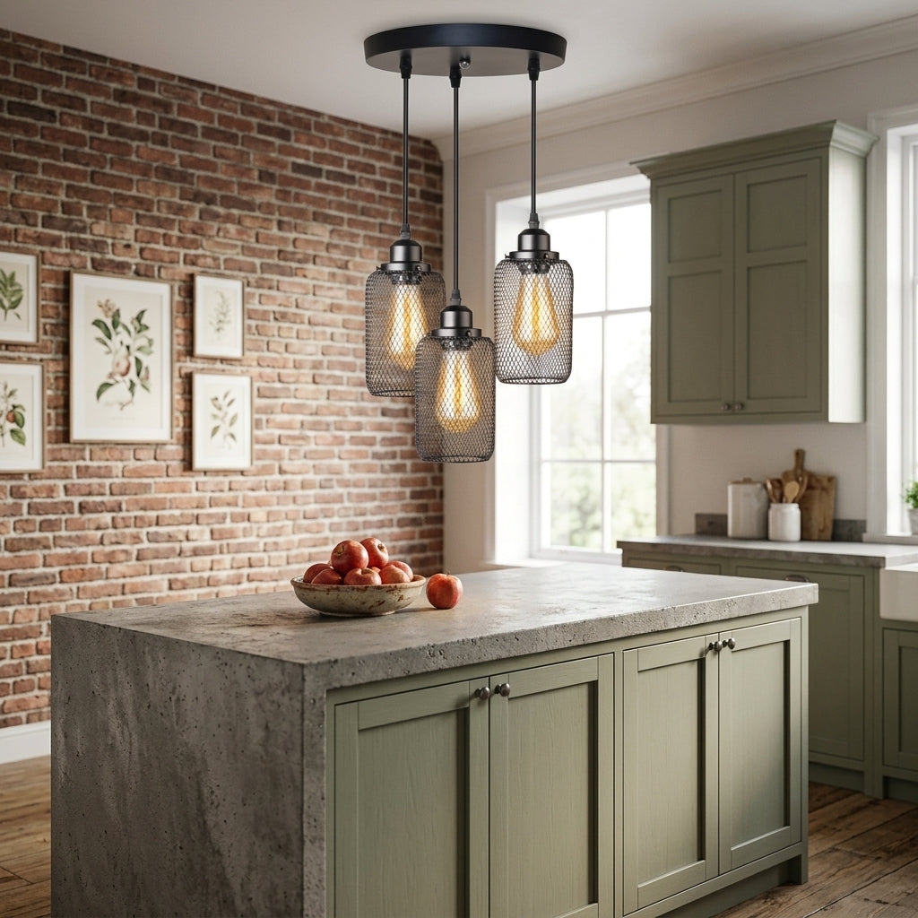 Industrial Cage Pendant Light - Black Metal E27 Hanging Lamp for Kitchen Island & Cafe