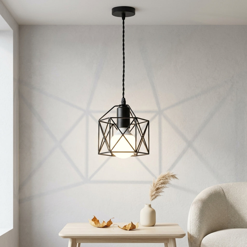 Minimalist Metal Cage Pendant Light - Gold or Black E27 Lamp for Dining & Bar
