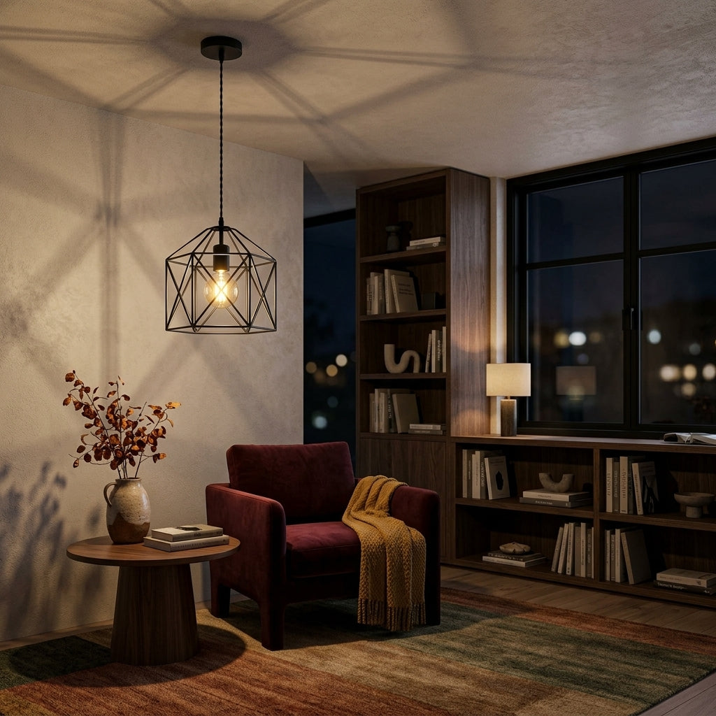 Minimalist Metal Cage Pendant Light - Gold or Black E27 Lamp for Dining & Bar