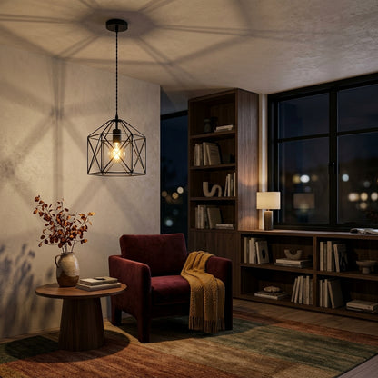Minimalist Metal Cage Pendant Light - Gold or Black E27 Lamp for Dining & Bar