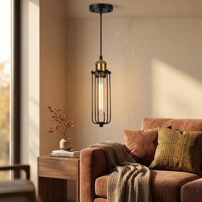 Industrial Iron Cage Chandelier - Black or Gold E27 Retro Pendant for Bar & Cafe