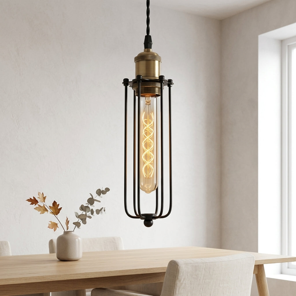 Industrial Iron Cage Chandelier - Black or Gold E27 Retro Pendant for Bar & Cafe