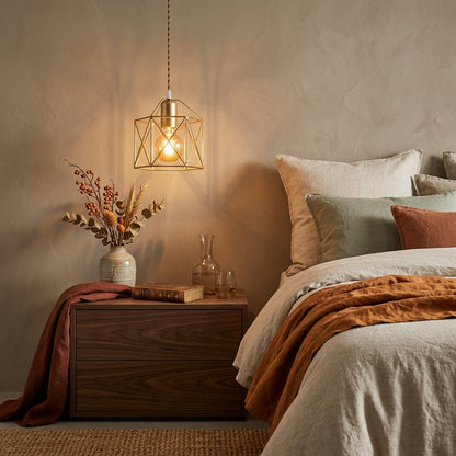 Minimalist Metal Cage Pendant Light - Gold or Black E27 Lamp for Dining & Bar