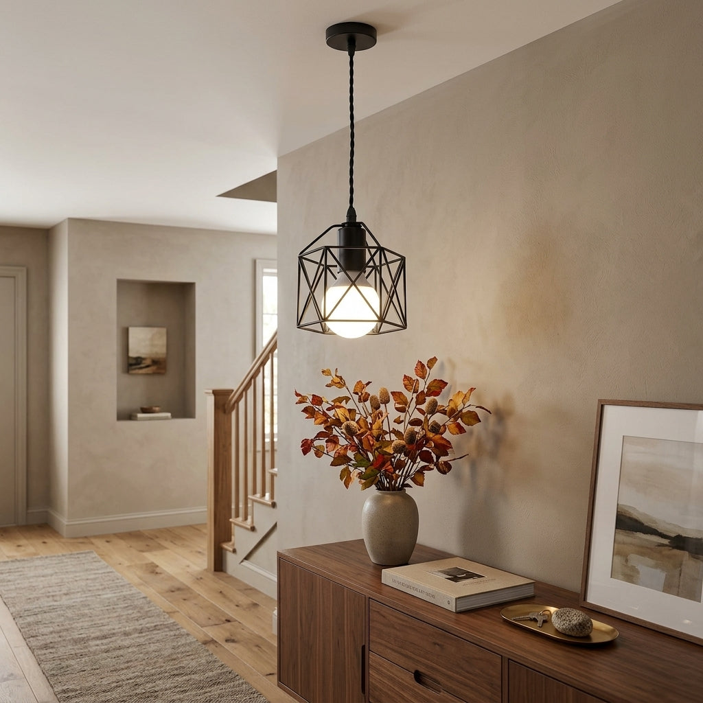 Minimalist Metal Cage Pendant Light - Gold or Black E27 Lamp for Dining & Bar