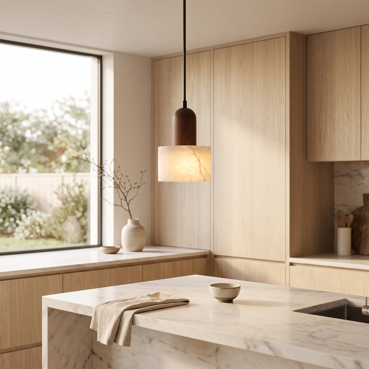 Luxury Wabi-Sabi Pendant Light - Marble, Jade & Stone Lamp for Dining & Kitchen Island