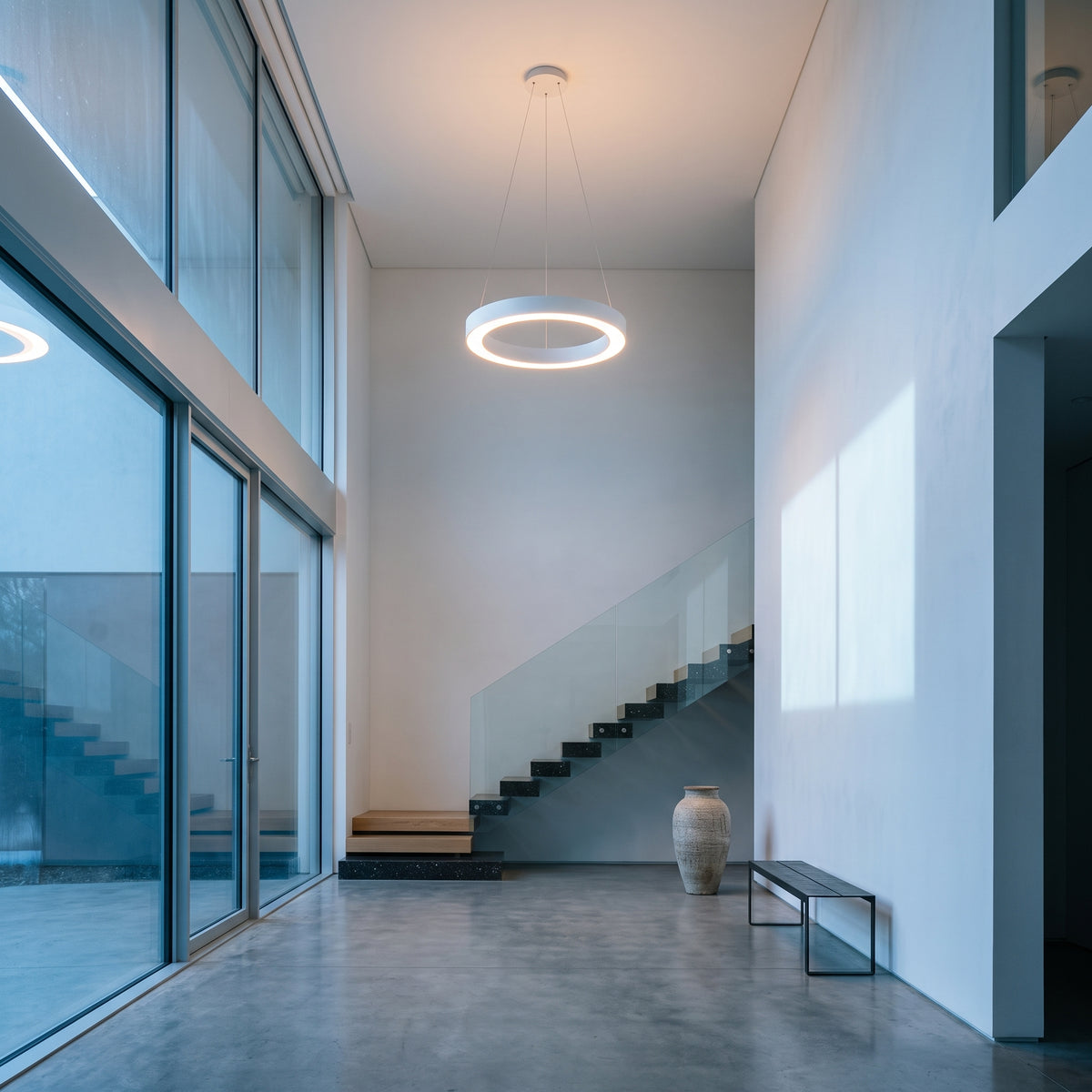 Circle Ring LED Pendant Light - Minimalist Black or White Hoop for Dining & Living Room