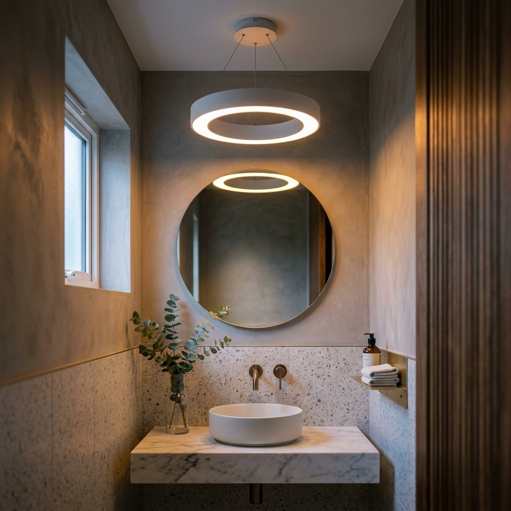 Circle Ring LED Pendant Light - Minimalist Black or White Hoop for Dining & Living Room
