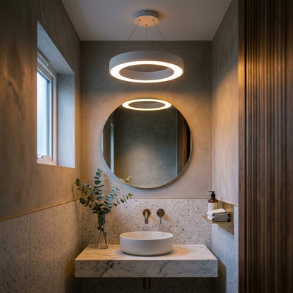 Circle Ring LED Pendant Light - Minimalist Black or White Hoop for Dining & Living Room