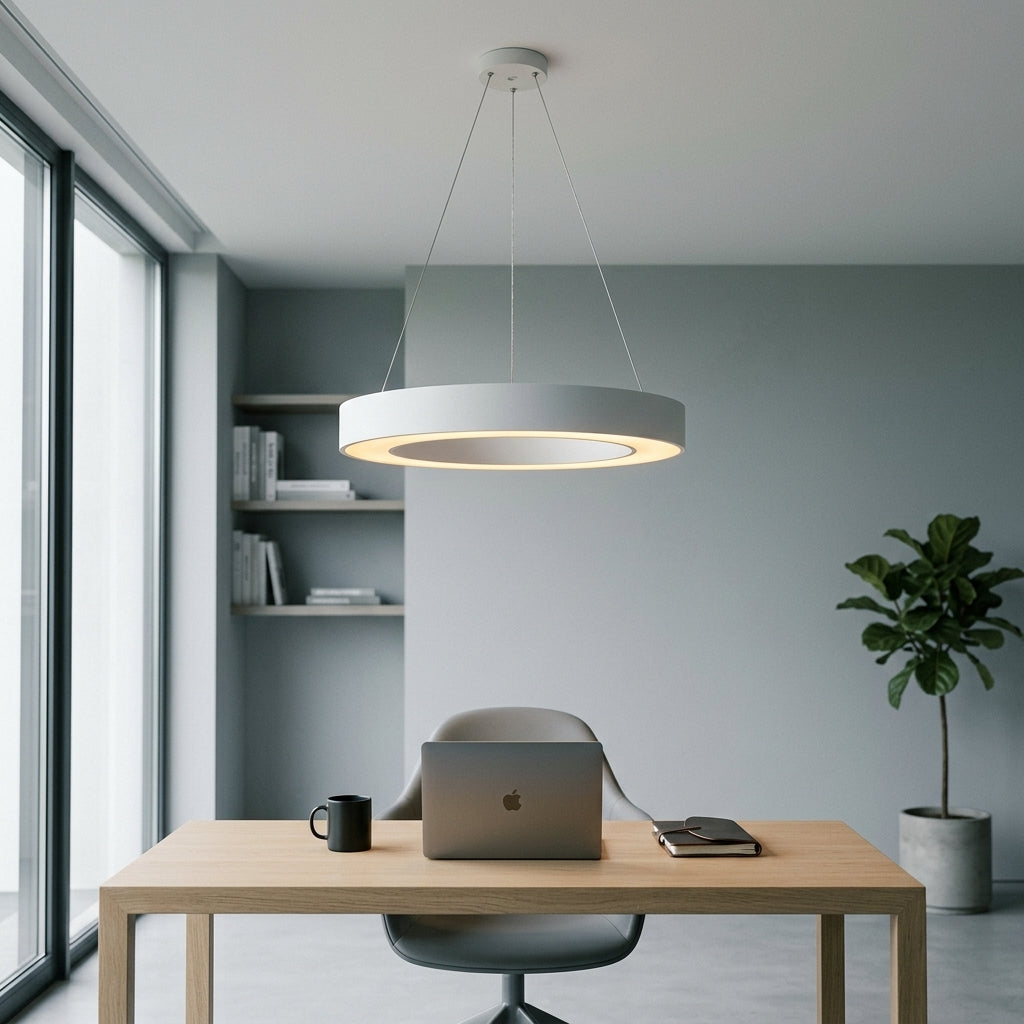Circle Ring LED Pendant Light - Minimalist Black or White Hoop for Dining & Living Room