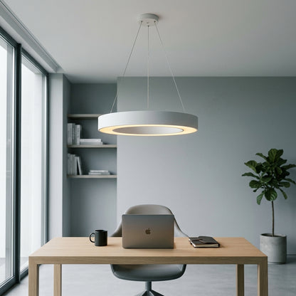 Circle Ring LED Pendant Light - Minimalist Black or White Hoop for Dining & Living Room