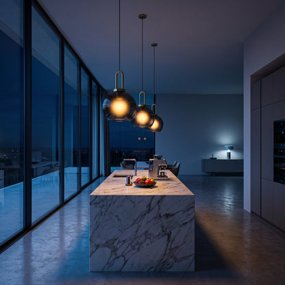 Smoked Glass Pendant Light - Industrial Globe Lamp