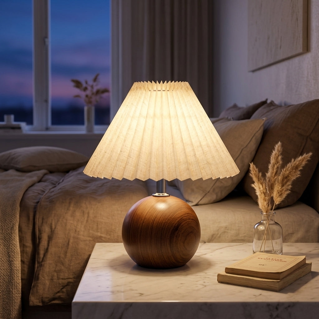 Nordic Pleated Table Lamp - 3 Colour LED Bedside Lamp with USB Plug
