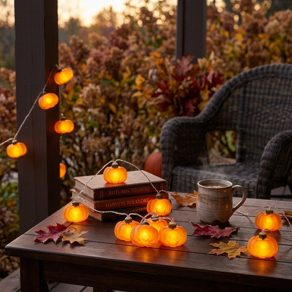 Halloween Pumpkin String Lights - Acorn & Leaf LED Fairy Lights for Doorway & Mantel