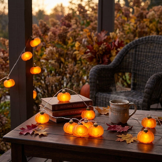 Halloween Pumpkin String Lights - Acorn & Leaf LED Fairy Lights for Doorway & Mantel