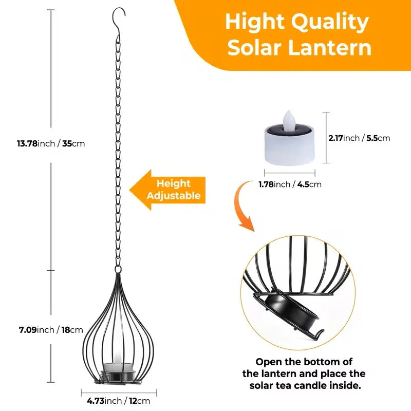Solar Candle Lantern - Flickering Flameless Glass Lantern for Garden Table, Patio & Path